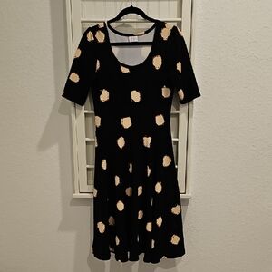 LuLaRoe Black Dotted Fit and Flare Midi Dress, M, GUC